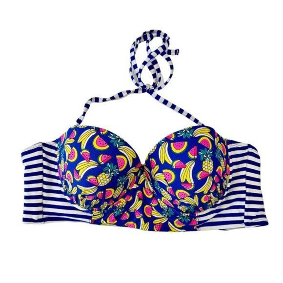 Bongo Juniors Strappy Back Padded Swim Top Size XL Multicolored-Halter Strap - Picture 2 of 8